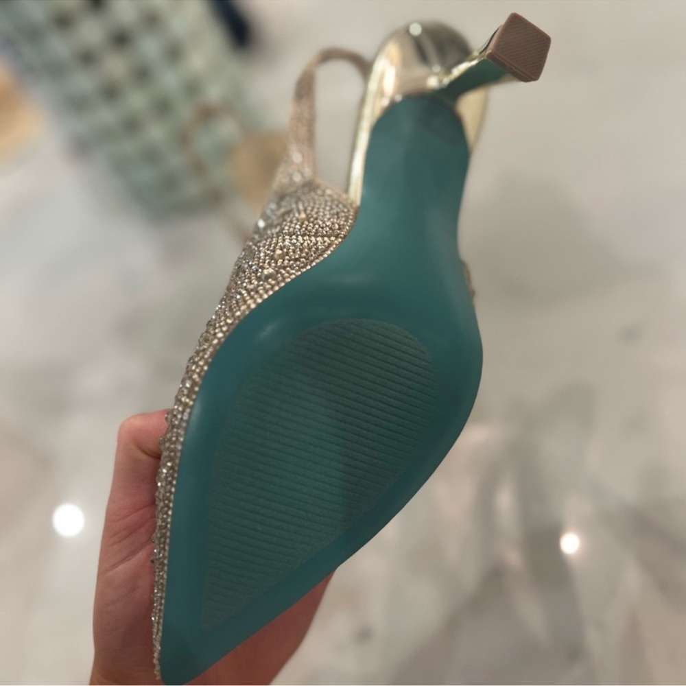 Betsey Johnson Champagne Pearl Embellished Slingback Heels - Picture 5 of 6